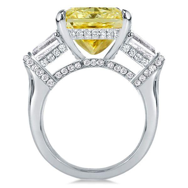 Emerald Cut Yellow Sapphire Three Stone Engagement Ring - Sterling Silver