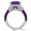 925 Sterling Silver Emerald Cut Amethyst Engagement Ring for Women