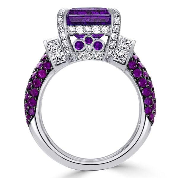 925 Sterling Silver Emerald Cut Amethyst Engagement Ring for Women