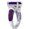 925 Sterling Silver Emerald Cut Amethyst Engagement Ring for Women