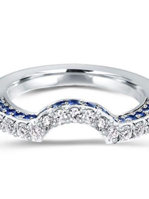 Curved Sterling Silver Blue & White Created Sapphire Wedding Band