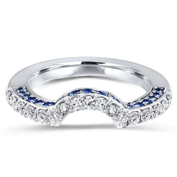 Curved Sterling Silver Blue & White Created Sapphire Wedding Band