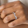 Curved Sterling Silver Blue & White Created Sapphire Wedding Band