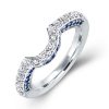 Curved Sterling Silver Blue & White Created Sapphire Wedding Band
