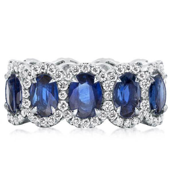 Sapphire Halo Wedding Band - Sterling Silver Anniversary Ring