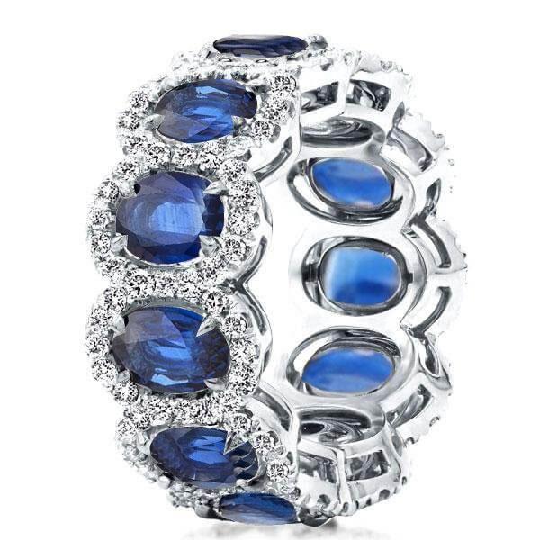 Sapphire Halo Wedding Band - Sterling Silver Anniversary Ring