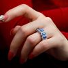 Sapphire Halo Wedding Band - Sterling Silver Anniversary Ring