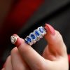 Sapphire Halo Wedding Band - Sterling Silver Anniversary Ring
