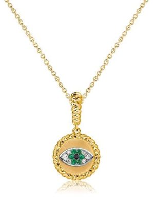 Emerald Evil Eye Necklace for Women, 925 Sterling Silver Golden Plated Pendant