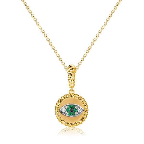 Emerald Evil Eye Necklace for Women, 925 Sterling Silver Golden Plated Pendant