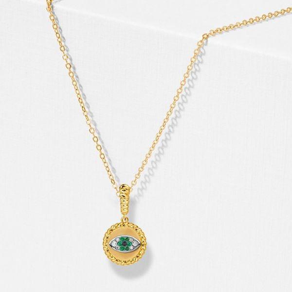 Emerald Evil Eye Necklace for Women, 925 Sterling Silver Golden Plated Pendant