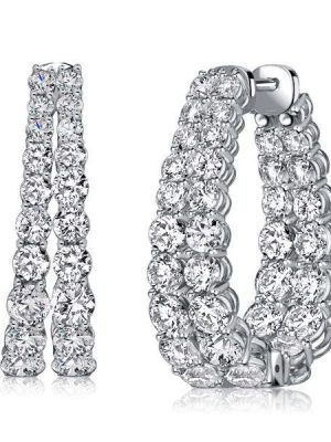 Sterling Silver Round Cut Double Hoop Earrings - 6.44 CT. TW.