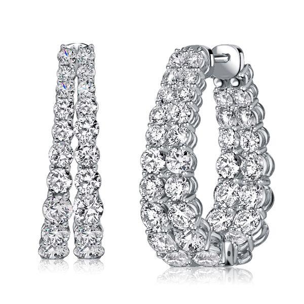 Sterling Silver Round Cut Double Hoop Earrings - 6.44 CT. TW.