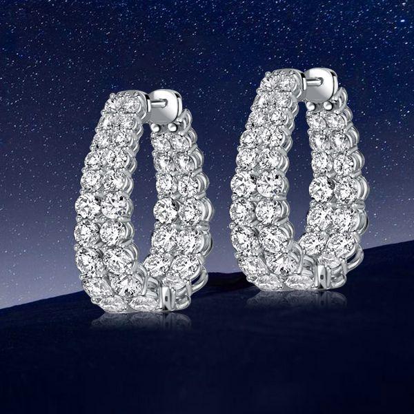 Sterling Silver Round Cut Double Hoop Earrings - 6.44 CT. TW.