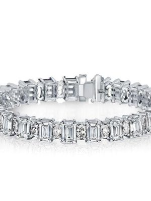 Sterling Silver Tennis Bracelet with Emerald & Oval White Sapphire, 17.00 CT. TW