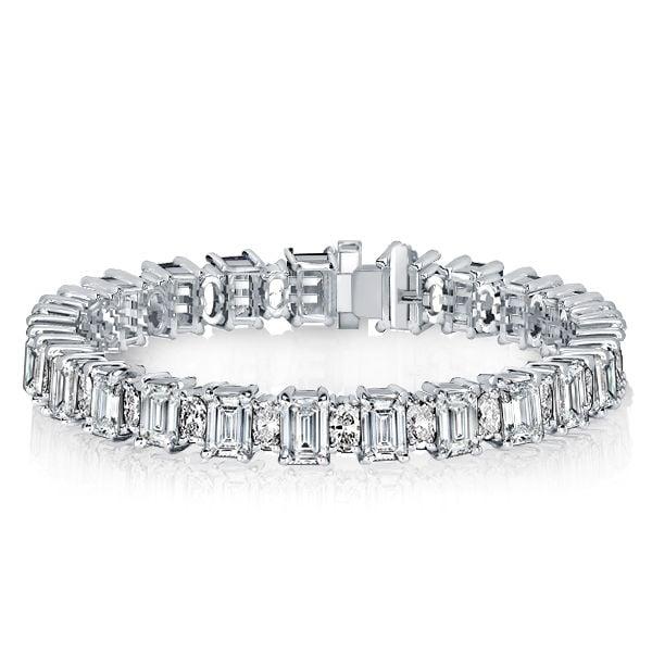 Sterling Silver Tennis Bracelet with Emerald & Oval White Sapphire, 17.00 CT. TW