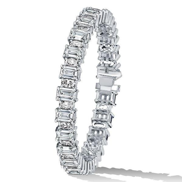 Sterling Silver Tennis Bracelet with Emerald & Oval White Sapphire, 17.00 CT. TW
