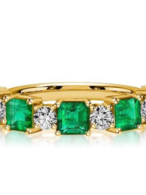 Emerald Green Asscher Cut Half Eternity Band in 18K Gold Plated Sterling Silver