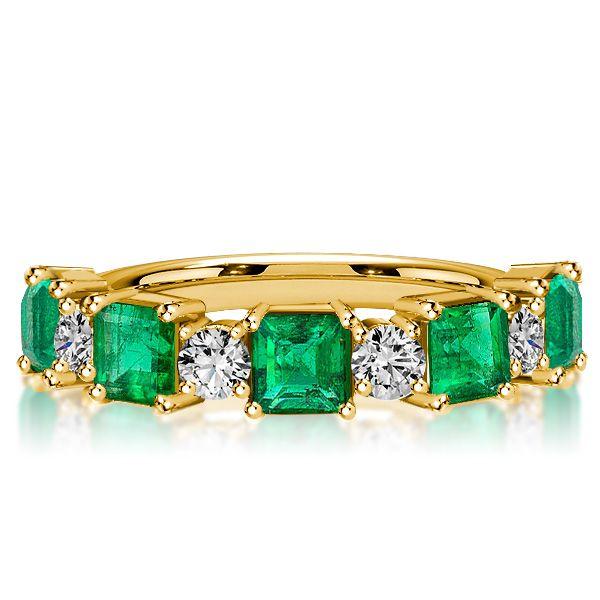 Emerald Green Asscher Cut Half Eternity Band in 18K Gold Plated Sterling Silver