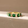 Emerald Green Asscher Cut Half Eternity Band in 18K Gold Plated Sterling Silver