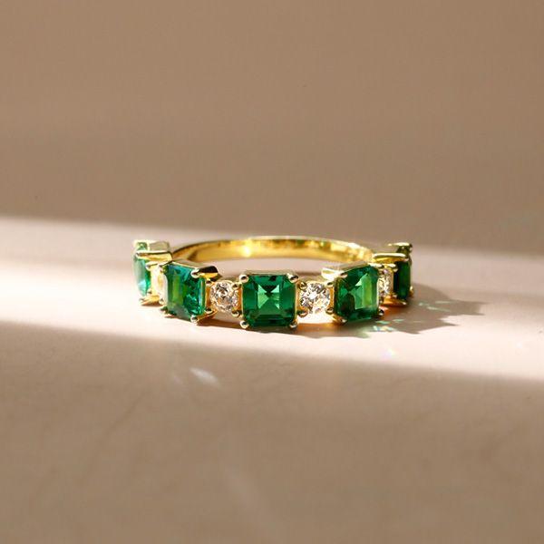 Emerald Green Asscher Cut Half Eternity Band in 18K Gold Plated Sterling Silver