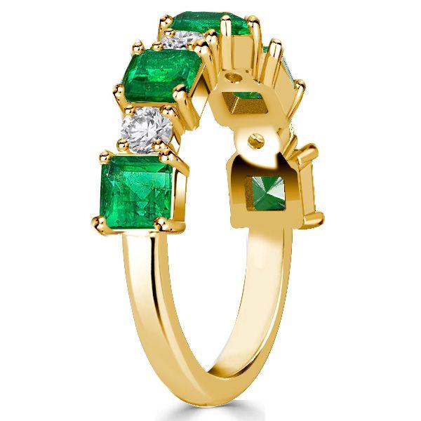Emerald Green Asscher Cut Half Eternity Band in 18K Gold Plated Sterling Silver