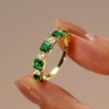 Emerald Green Asscher Cut Half Eternity Band in 18K Gold Plated Sterling Silver
