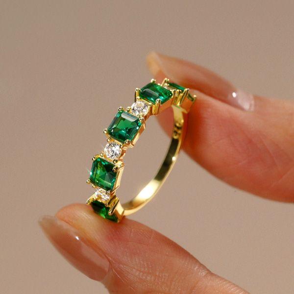 Emerald Green Asscher Cut Half Eternity Band in 18K Gold Plated Sterling Silver