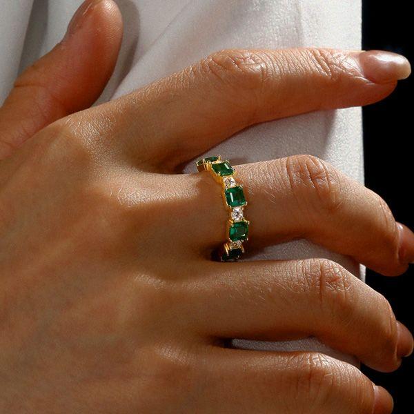 Emerald Green Asscher Cut Half Eternity Band in 18K Gold Plated Sterling Silver