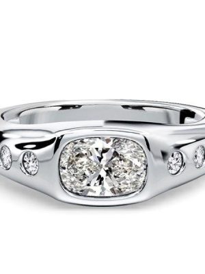 East West Flush Setting Cushion Cut Engagement Ring for Women in Sterling Silver
