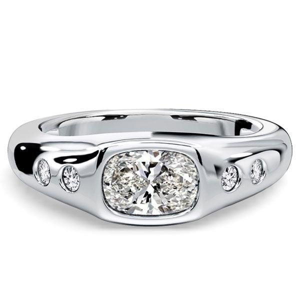 East West Flush Setting Cushion Cut Engagement Ring for Women in Sterling Silver