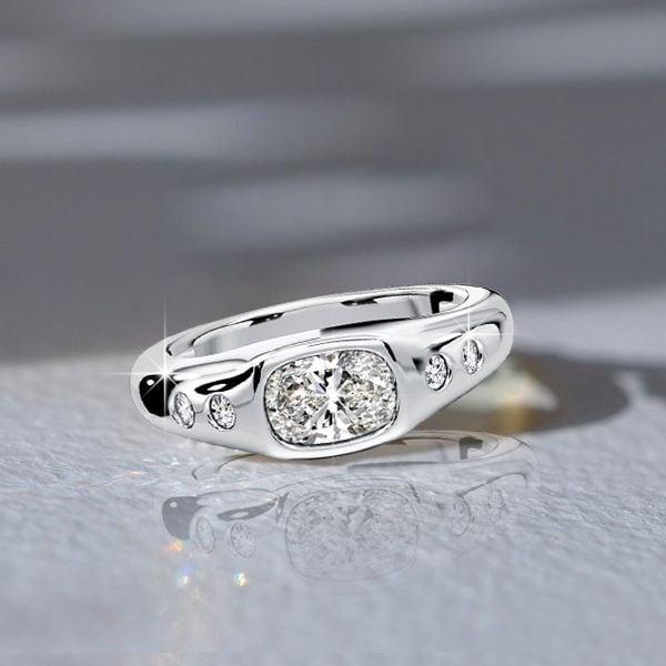 East West Flush Setting Cushion Cut Engagement Ring for Women in Sterling Silver