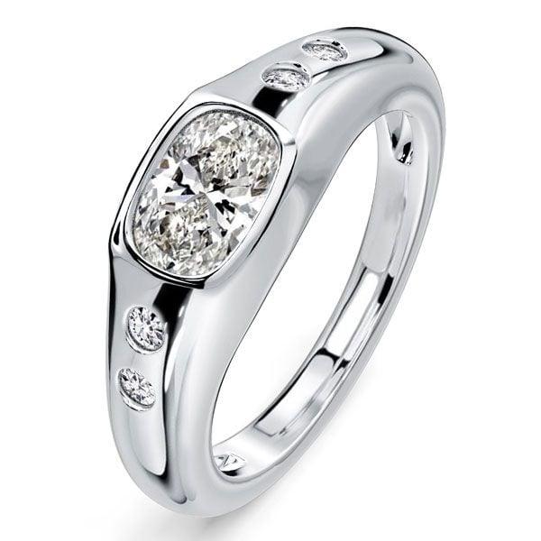 East West Flush Setting Cushion Cut Engagement Ring for Women in Sterling Silver