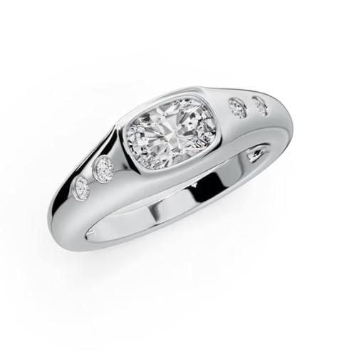 East West Flush Setting Cushion Cut Engagement Ring for Women in Sterling Silver