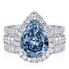 Halo Pear Cut Blue Topaz Engagement Ring Set - 925 Sterling Silver Bridal Set