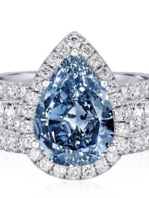 Halo Pear Cut Blue Topaz Engagement Ring Set - 925 Sterling Silver Bridal Set