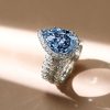 Halo Pear Cut Blue Topaz Engagement Ring Set - 925 Sterling Silver Bridal Set