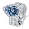 Halo Pear Cut Blue Topaz Engagement Ring Set - 925 Sterling Silver Bridal Set
