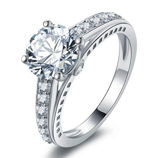 Cathedral Created White Sapphire Engagement Ring in Sterling Silver