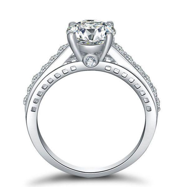 Cathedral Created White Sapphire Engagement Ring in Sterling Silver