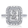 Radiant Double Halo Created White Sapphire Engagement Ring in Sterling Silver