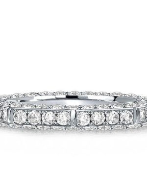 Octagon Pave Wedding Band - Triple Row 925 Sterling Silver Ring for Women
