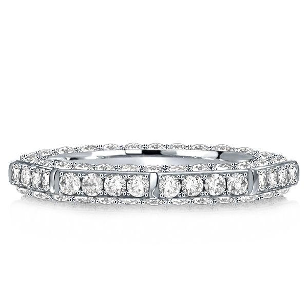 Octagon Pave Wedding Band - Triple Row 925 Sterling Silver Ring for Women