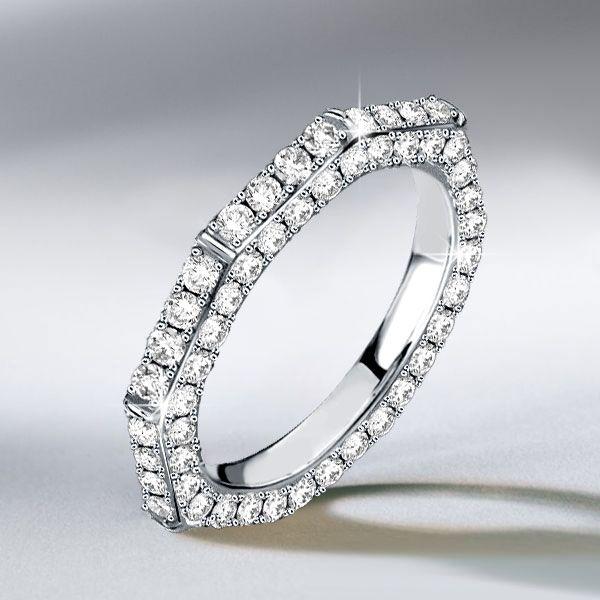 Octagon Pave Wedding Band - Triple Row 925 Sterling Silver Ring for Women
