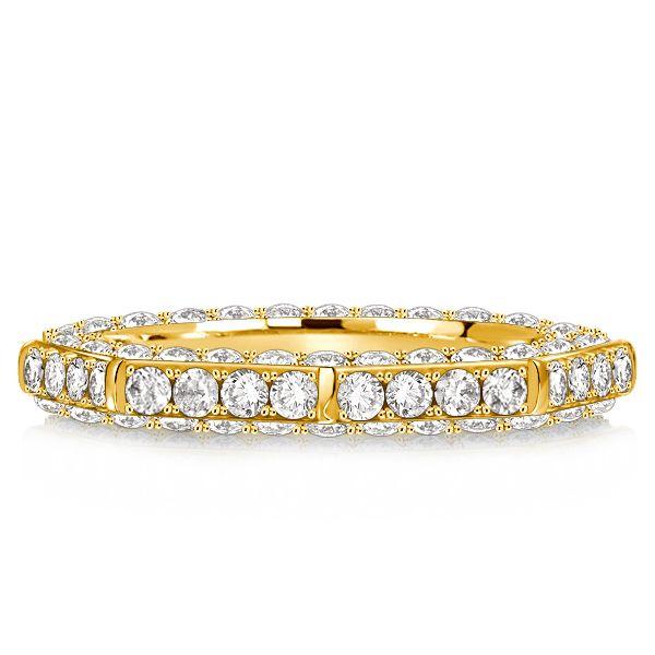 Octagon Pave Wedding Band - Triple Row 925 Sterling Silver Ring for Women