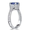 Emerald Cut Blue Sapphire 3 Stone Engagement Ring in Sterling Silver