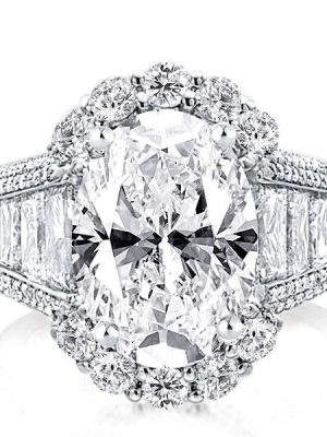 Oval Halo Engagement Ring - Created White Sapphire, Sterling Silver