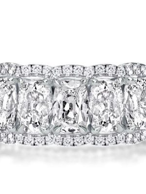 Halo Cushion Cut Five Stone Wedding Band - Sterling Silver, 2.39 CT TW