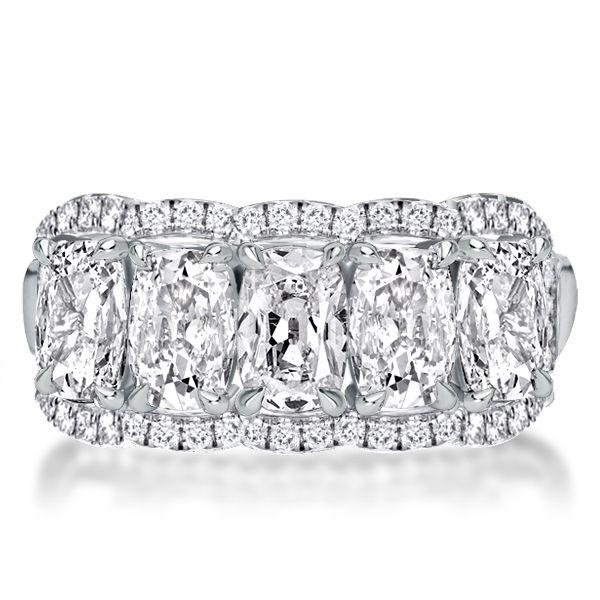 Halo Cushion Cut Five Stone Wedding Band - Sterling Silver, 2.39 CT TW