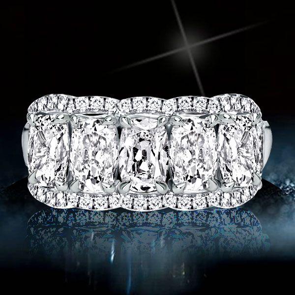Halo Cushion Cut Five Stone Wedding Band - Sterling Silver, 2.39 CT TW